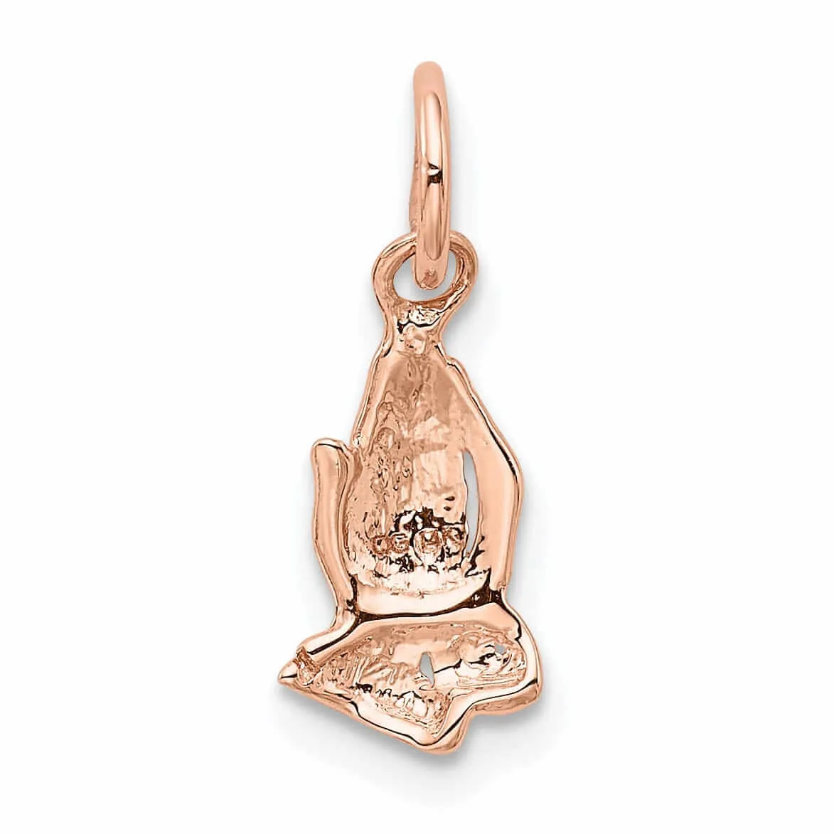 14k Rose Gold Polished Texture Finish Praying Hands Charm Pendant