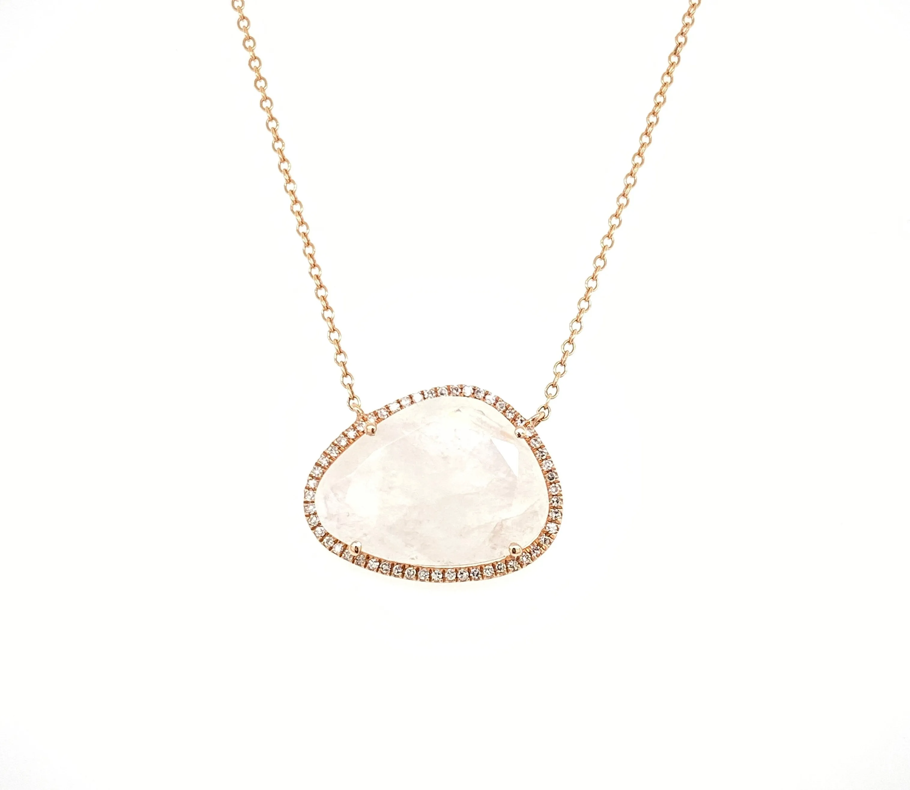 14K Rose Gold Round Diamond   Moonstone Freeform Necklace