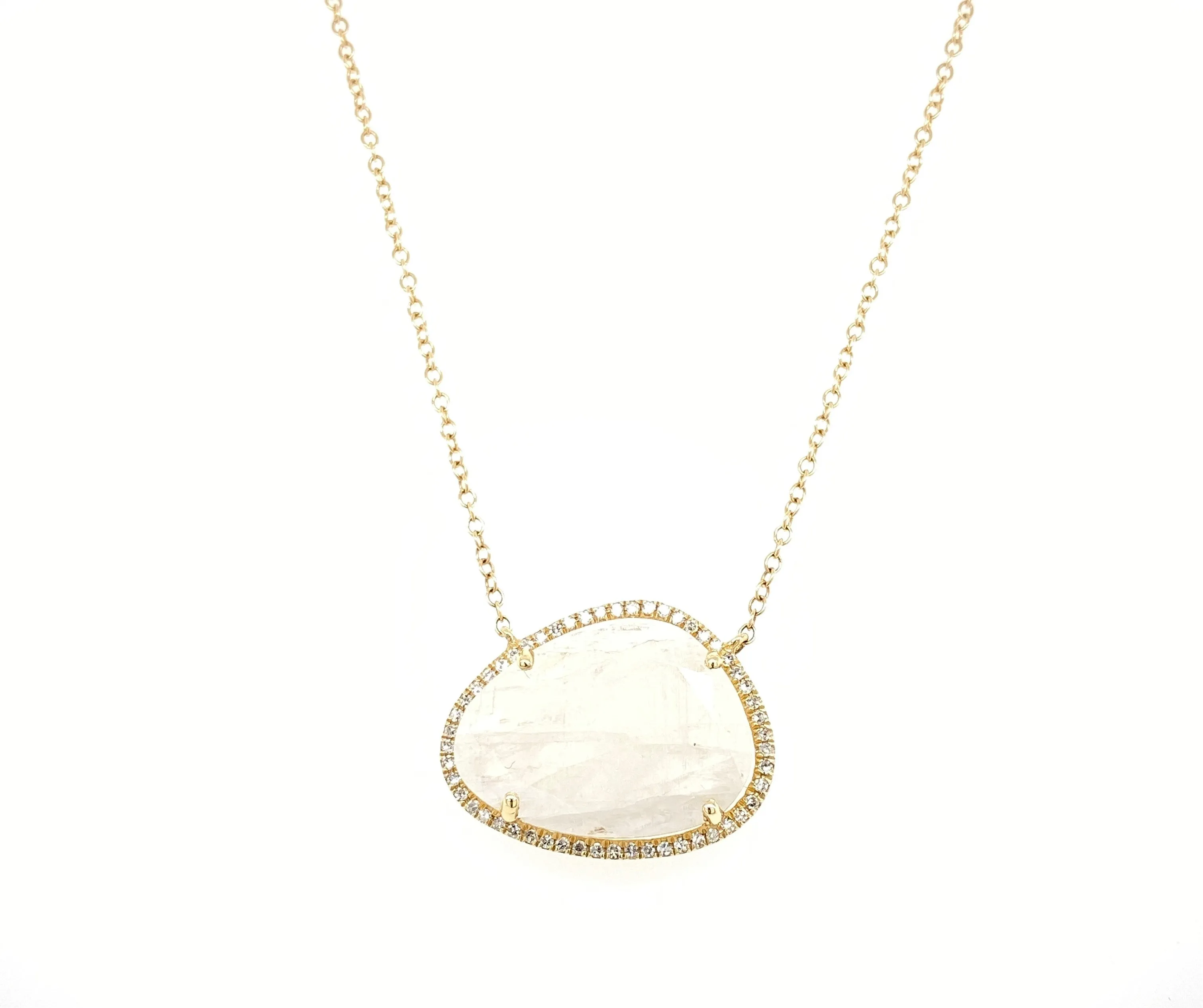 14K Rose Gold Round Diamond   Moonstone Freeform Necklace