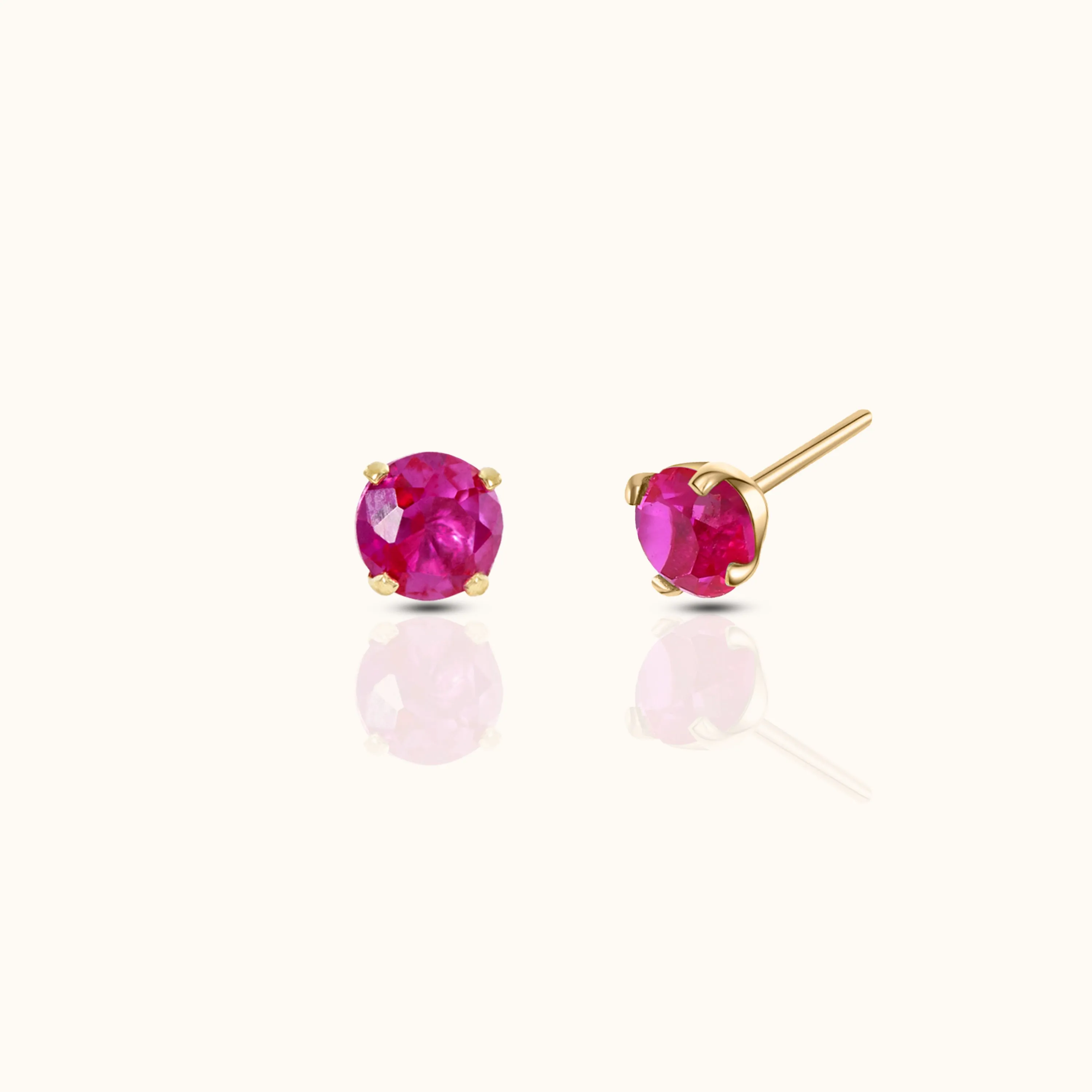 14K Solid Gold 3mm Ruby CZ Threadless Labret Flat Back Earring