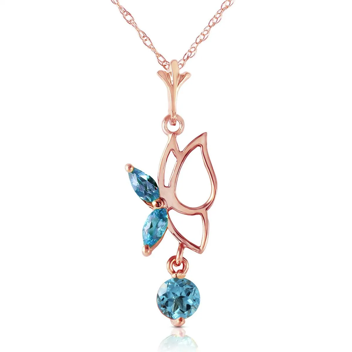 14K Solid Rose Gold Butterfly Necklace w/ Blue Topaz