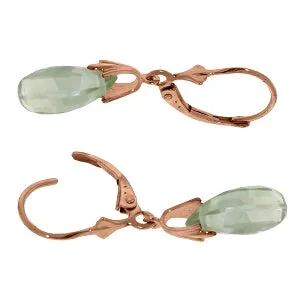 14K Solid Rose Gold Leverback Earrings Green Amethyst Jewelry