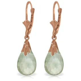 14K Solid Rose Gold Leverback Earrings Green Amethyst Jewelry