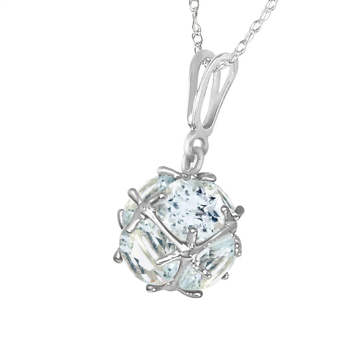 14K Solid White Gold Necklace w/ Natural Aquamarines