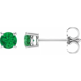 14K White 2.5 mm Lab-Grown Emerald Stud Earrings