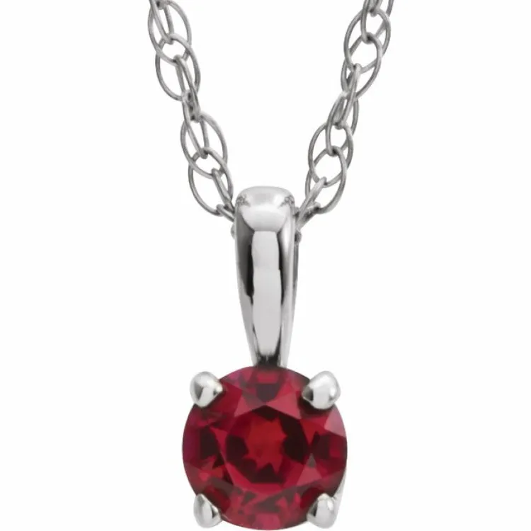 14K White 3 mm Natural Ruby Youth Solitaire 14" Necklace