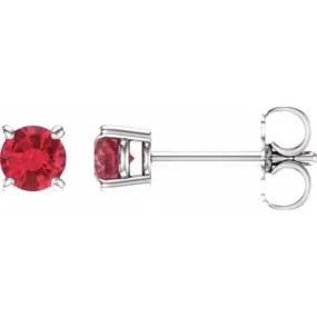 14K White 4 mm Natural Ruby Stud Earrings