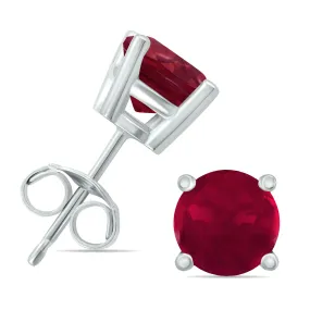 14K White Gold 4Mm Round Ruby Earrings