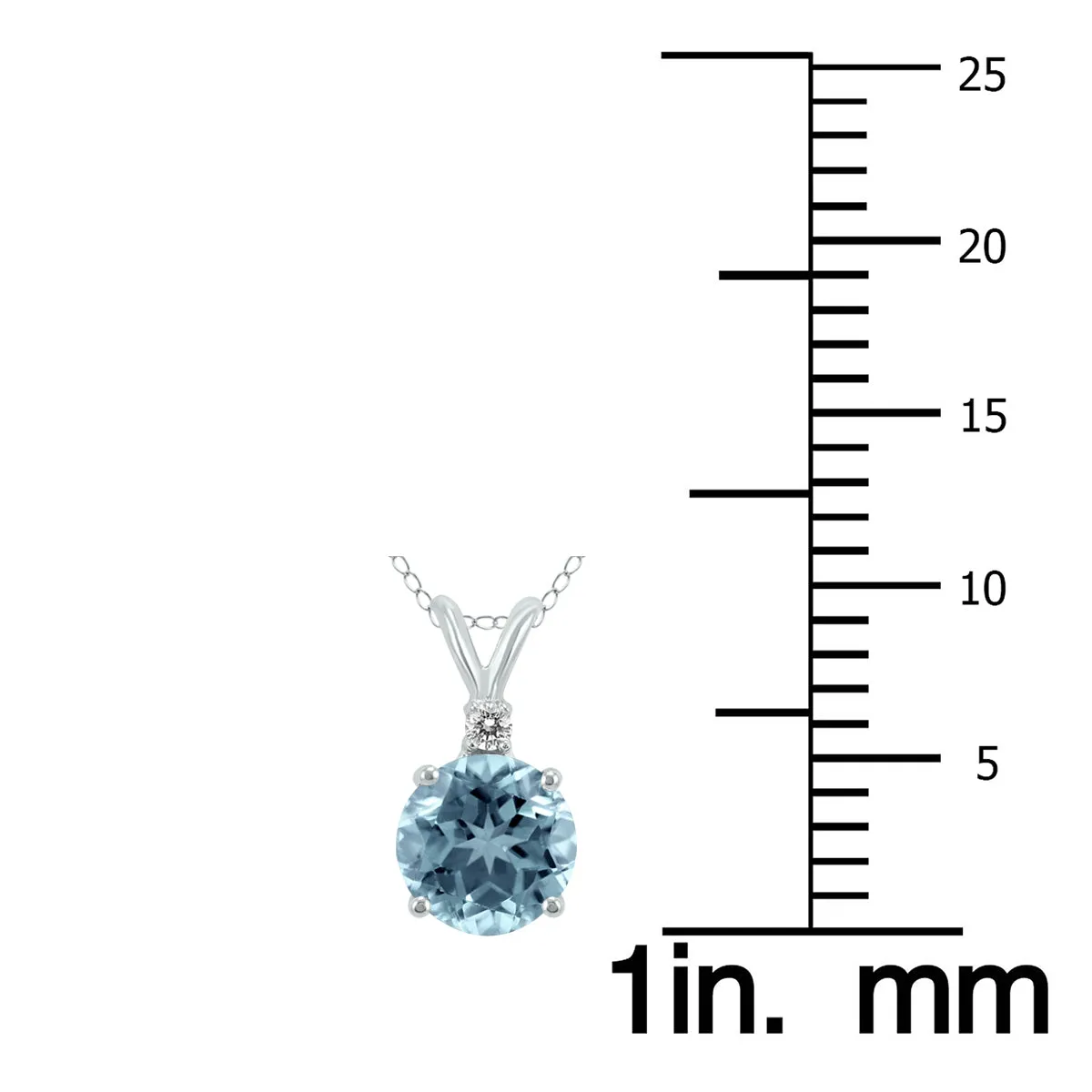 14K White Gold 5Mm Round Aquamarine And Diamond Pendant