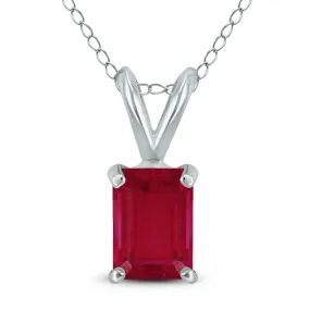 14K White Gold 5X3Mm Emerald Shaped Ruby Pendant