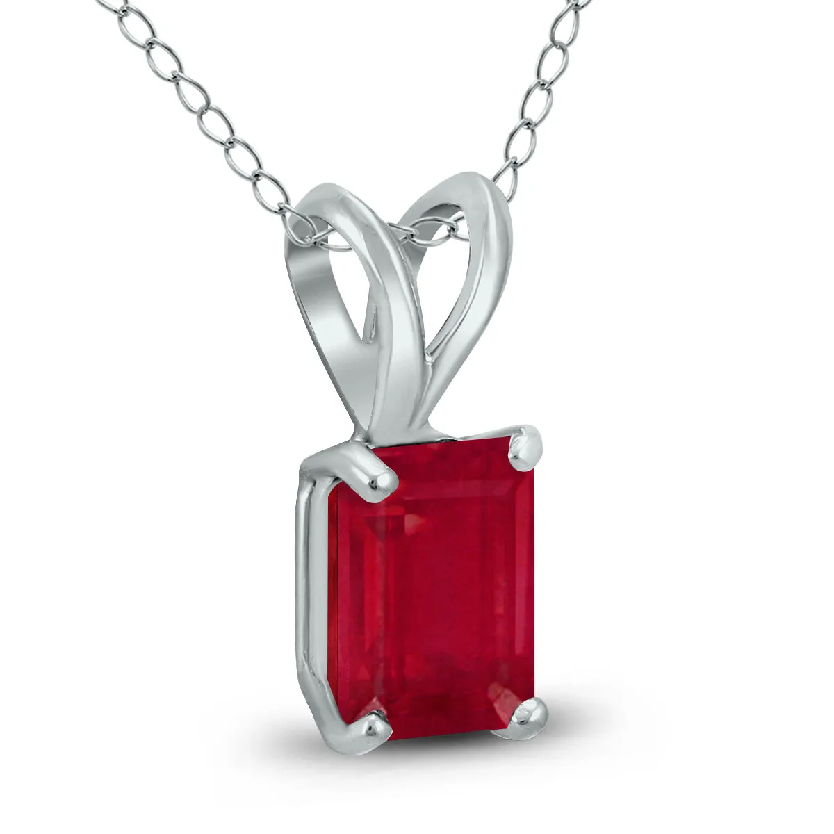 14K White Gold 5X3Mm Emerald Shaped Ruby Pendant