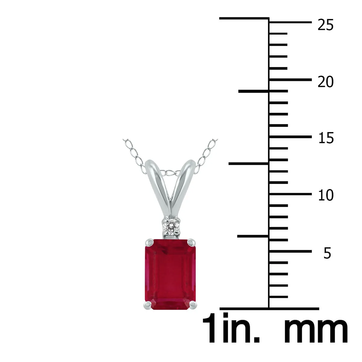 14K White Gold 6X4Mm Emerald Shaped Ruby And Diamond Pendant