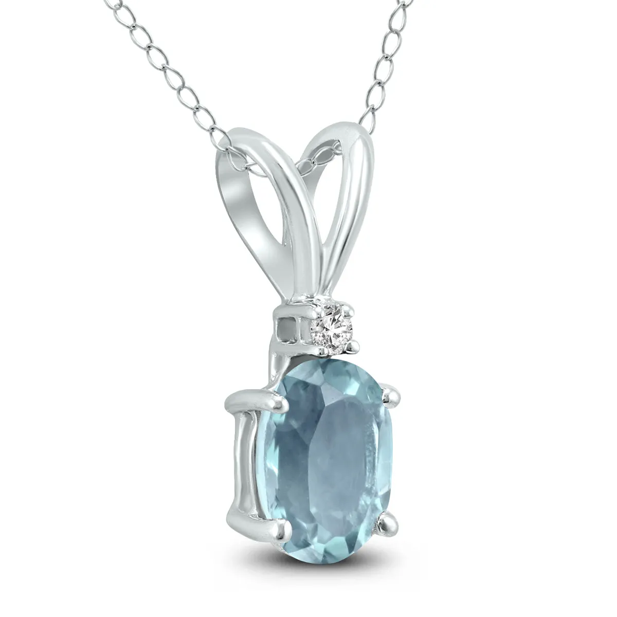 14K White Gold 6X4Mm Oval Aquamarine And Diamond Pendant