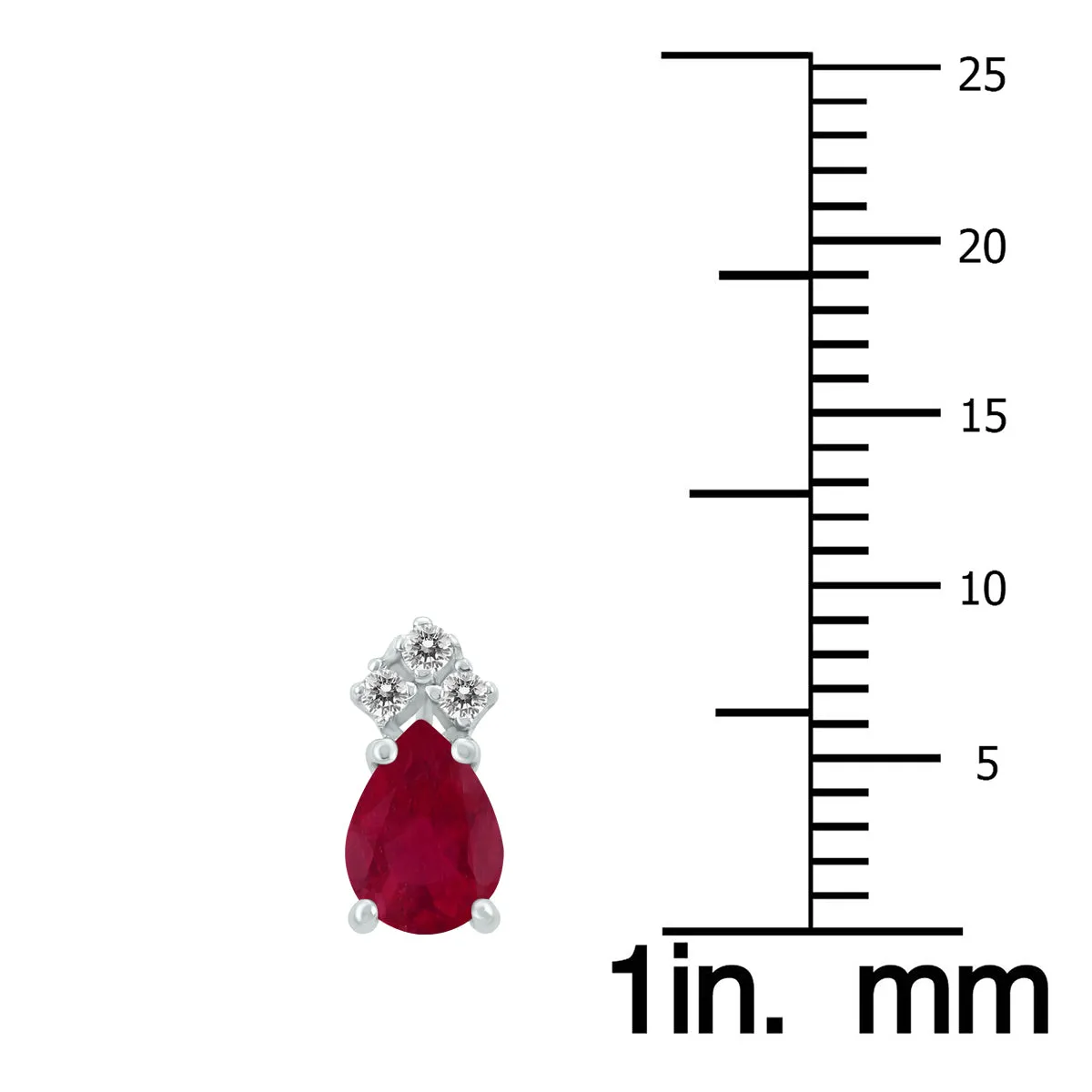 14K White Gold 6X4Mm Pear Ruby And Three Stone Diamond Earrings