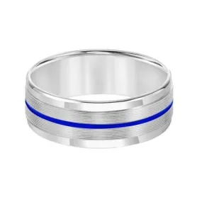 14K White Gold Band with Blue Stripe Center