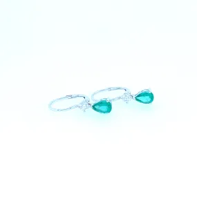 14K White Gold Emerald Pear Earrings