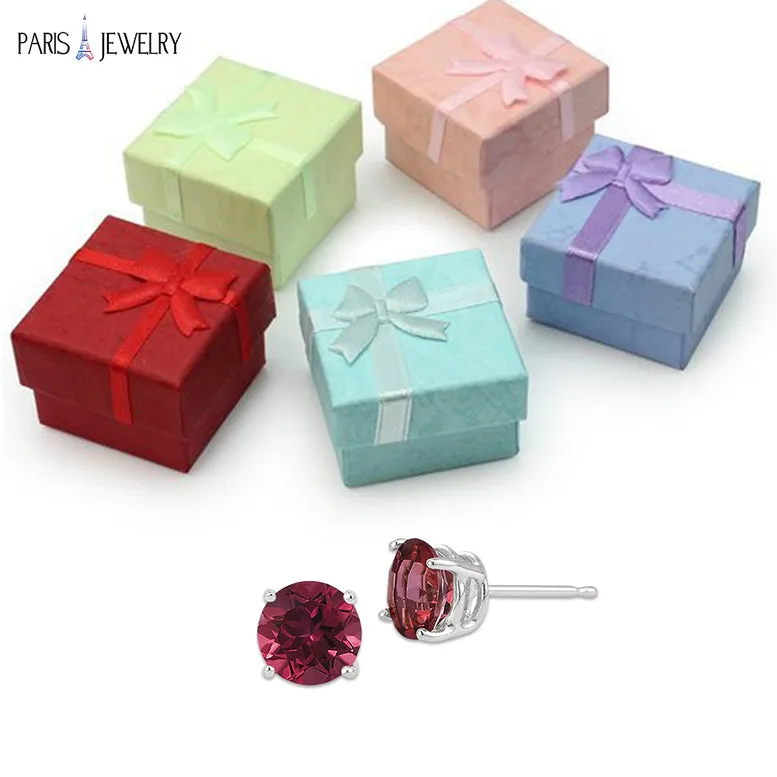 14k White Gold Plated 3 Ct Round Created Ruby Stud Earrings