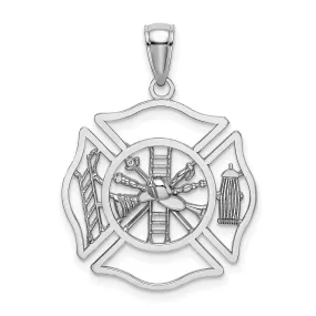 14K White Gold Polished Finish Open Back Fireman Shield Charm Pendant