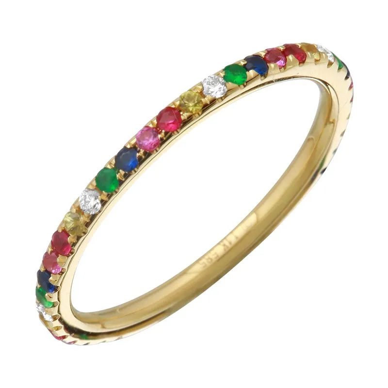 14K White Gold Rainbow Multi-Sapphire Ring