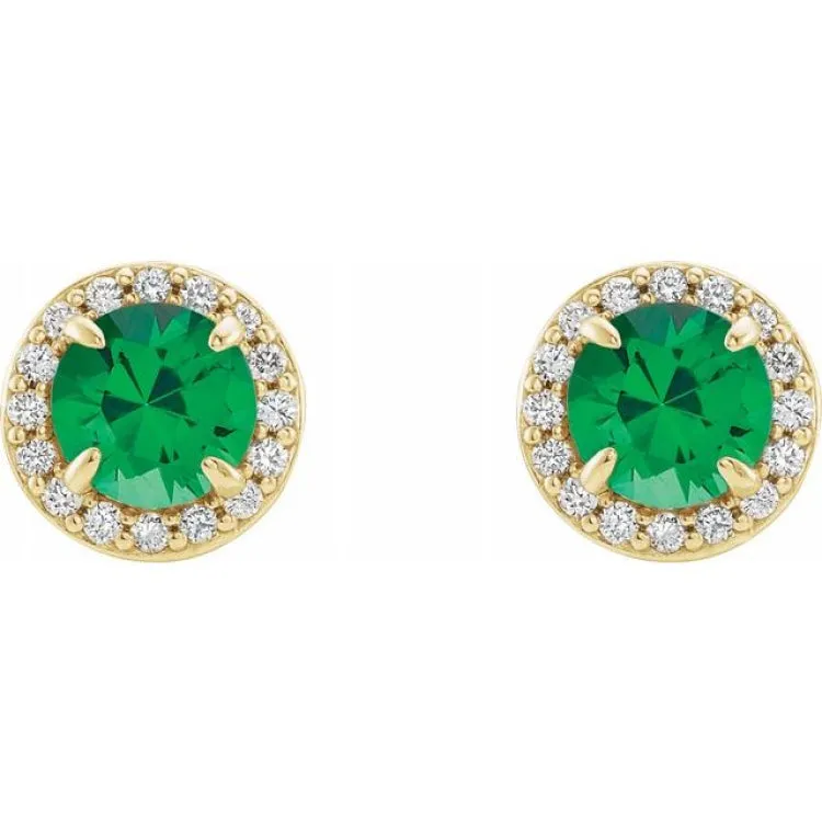 14K Yellow 4.5 mm Natural Emerald & 1/6 CTW Natural Diamond Earrings