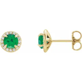 14K Yellow 4.5 mm Natural Emerald & 1/6 CTW Natural Diamond Earrings