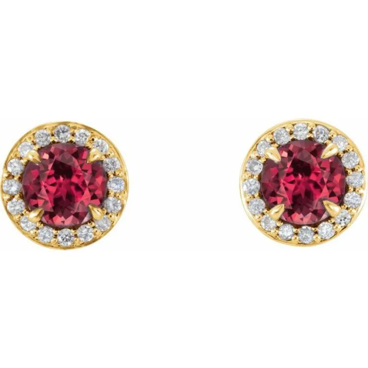 14K Yellow 5 mm Lab-Grown Ruby & 1/8 CTW Natural Diamond Earrings