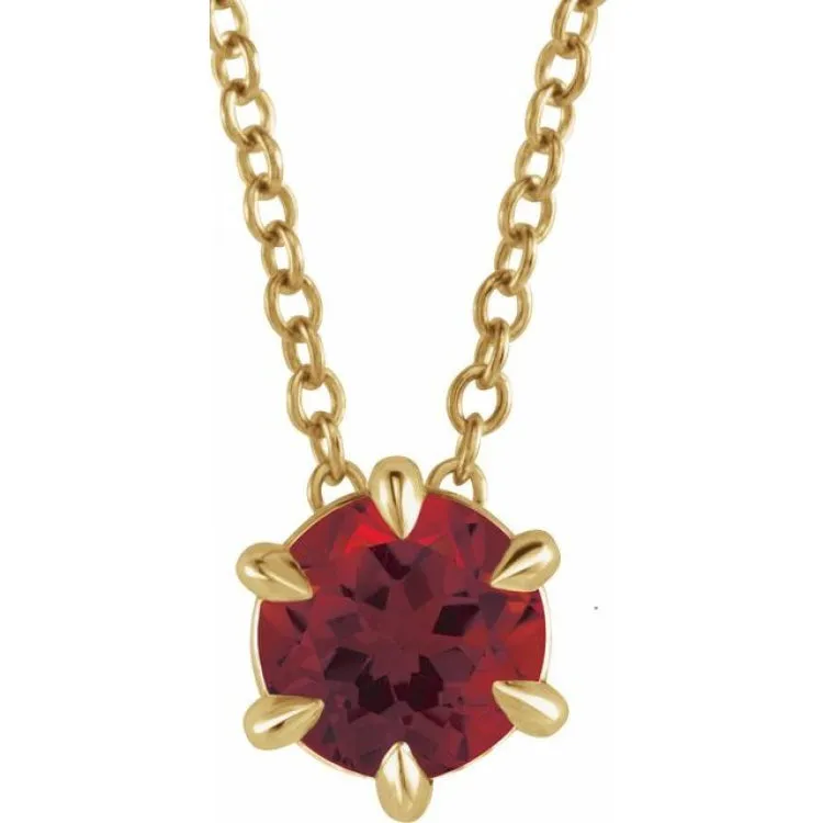 14K Yellow 5 mm Lab-Grown Ruby Solitaire 16-18" Necklace