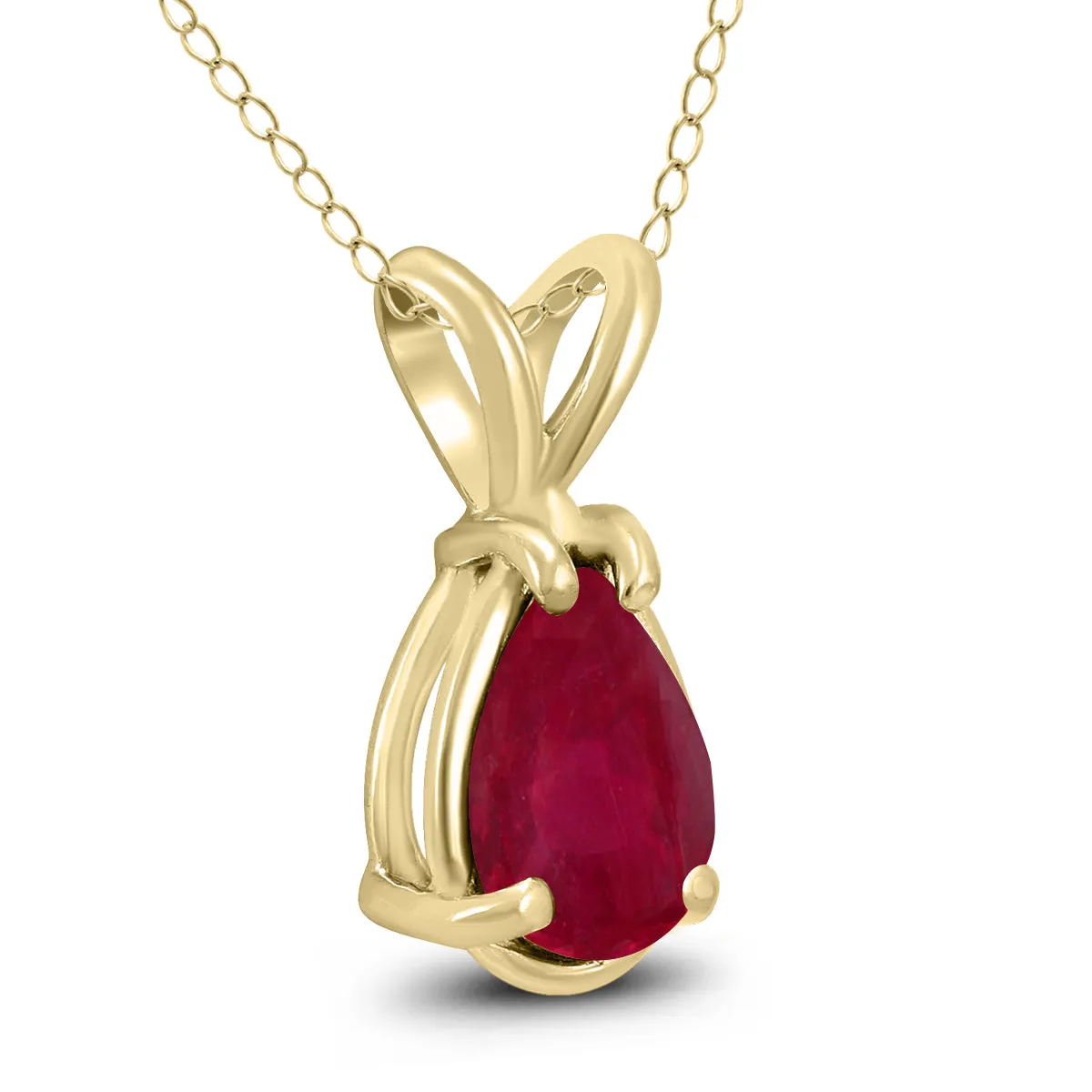 14K Yellow Gold 6X4Mm Pear Ruby Pendant