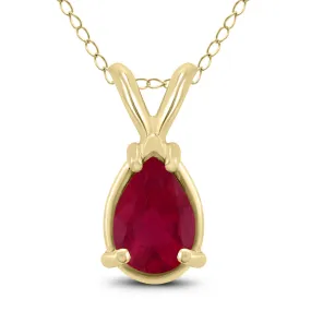 14K Yellow Gold 6X4Mm Pear Ruby Pendant