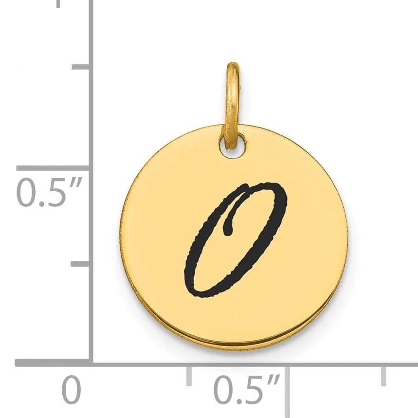 14k Yellow Gold Polished Black Epoxy Finish Letter O Initial Disk Shape Charm Pendant