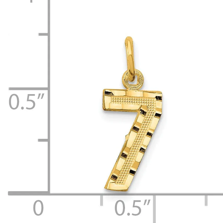 14k Yellow Gold Polished Diamond Cut Finish Small Size Number 7 Charm Pendant