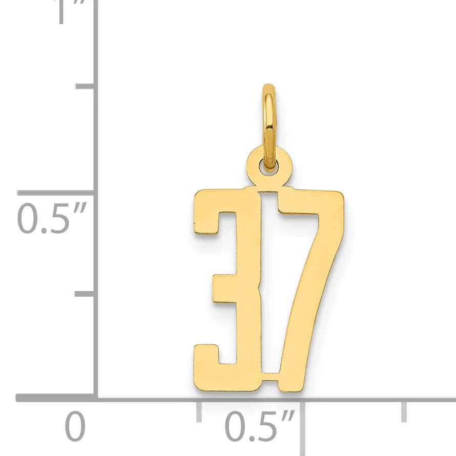 14K Yellow Gold Polished Finish Small Size Elongated Shape Number 37 Charm Pendant