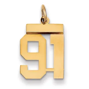 14k Yellow Gold Polished Finish Small Size Number 91 Charm Pendant