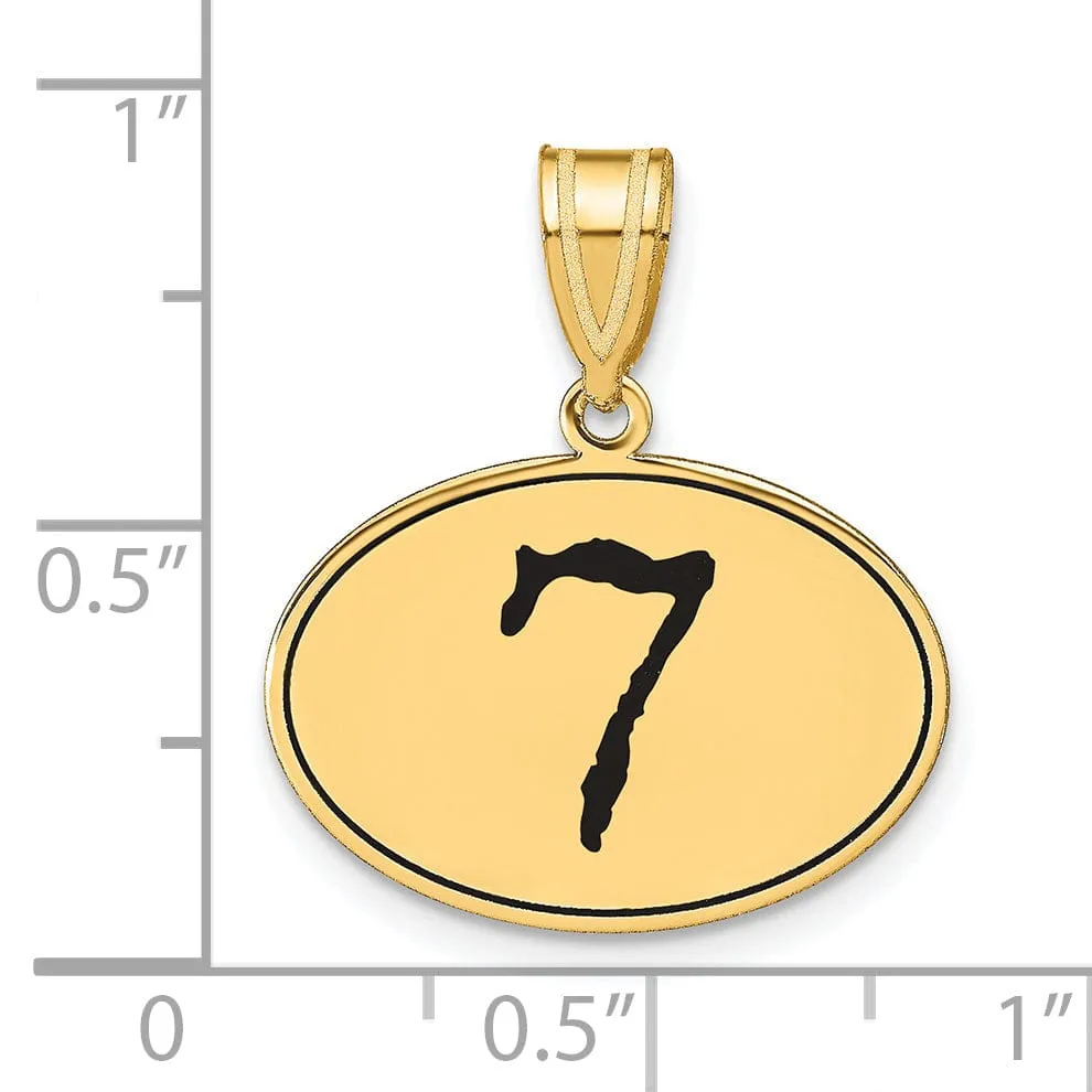 14k Yellow Gold Polished Finish with Black Epoxy Oval Shape Number 7 Charm Pendant