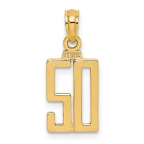 14K Yellow Gold Polished Finished Block Script Design Number 50 Charm Pendant