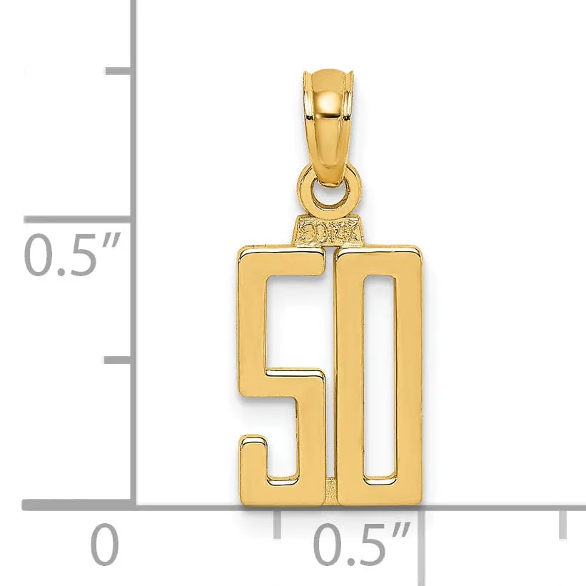 14K Yellow Gold Polished Finished Block Script Design Number 50 Charm Pendant