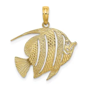 14K Yellow Gold Textured Polished Finish Fish Cut Out Design Charm Pendant