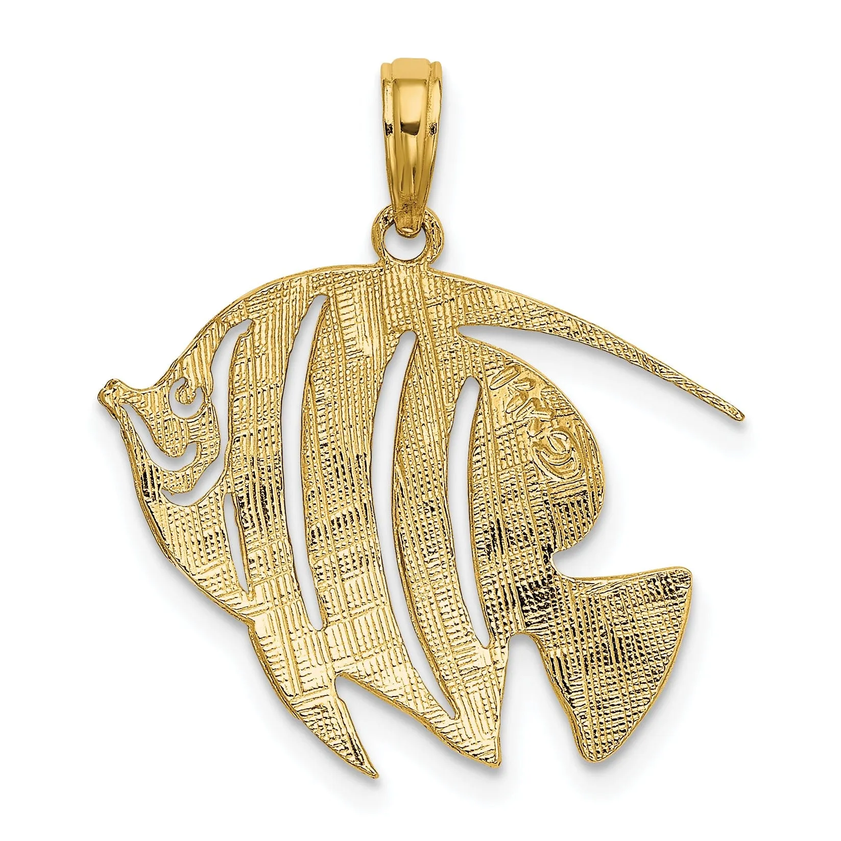 14K Yellow Gold Textured Polished Finish Fish Cut Out Design Charm Pendant