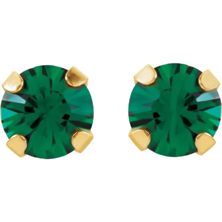 14K Yellow Imitation Emerald Inverness® Piercing Earrings