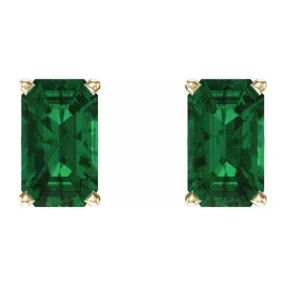 14K Yellow Lab-Grown Emerald Earrings