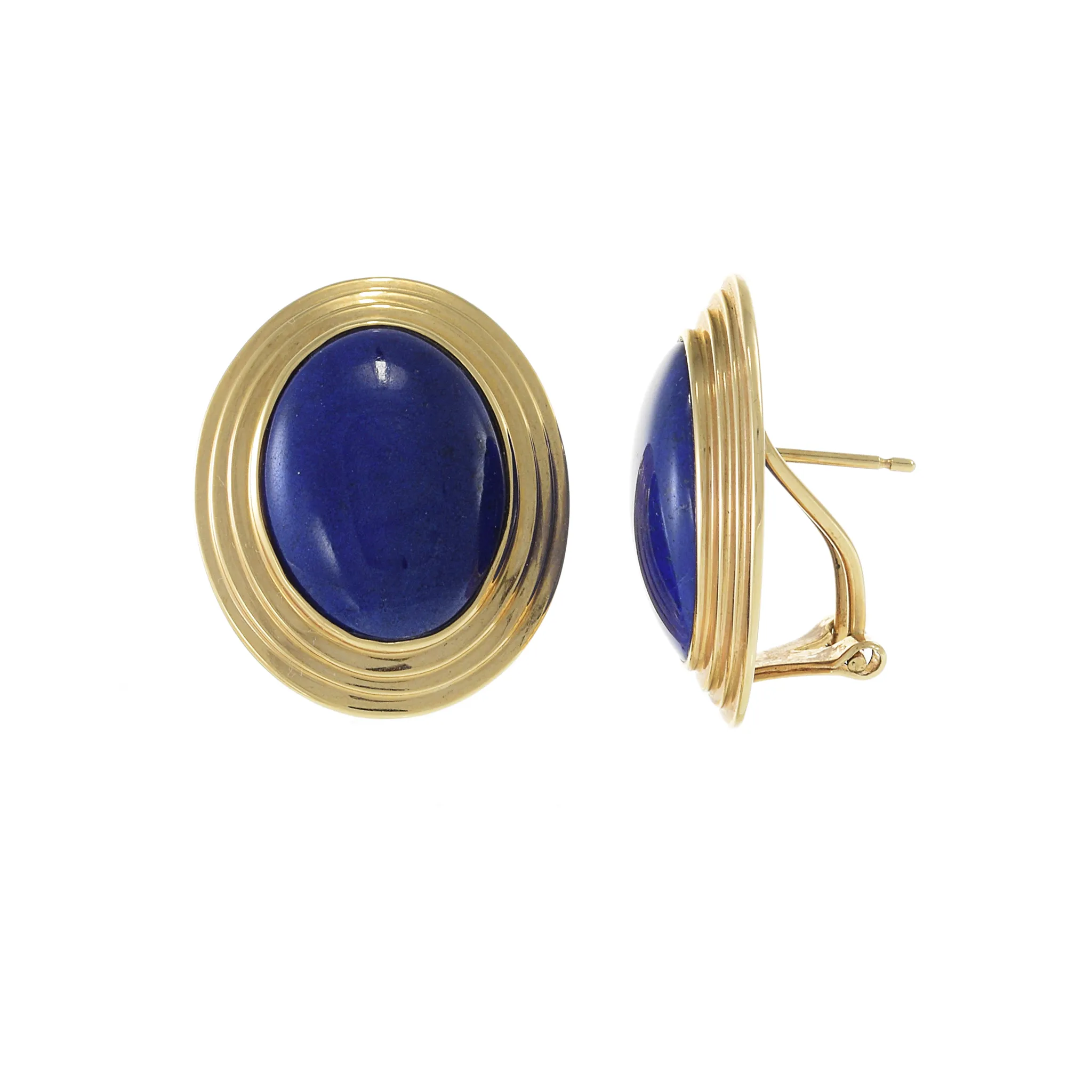 14KT Yellow Gold Estate Bezel Set Large Lapis Lazuli Earrings