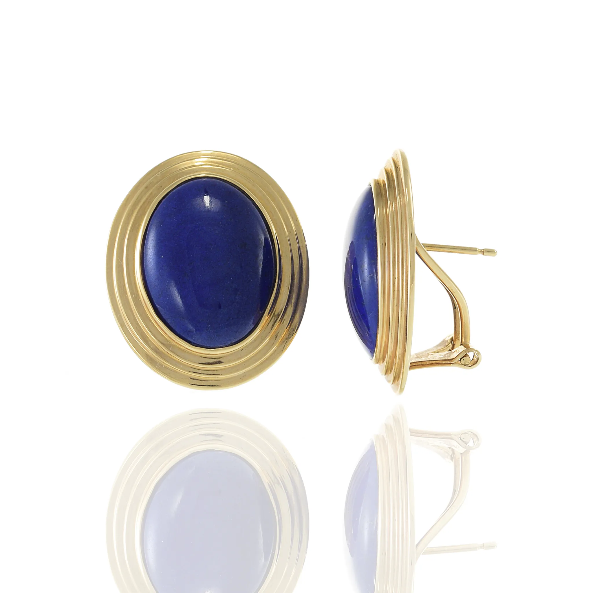 14KT Yellow Gold Estate Bezel Set Large Lapis Lazuli Earrings