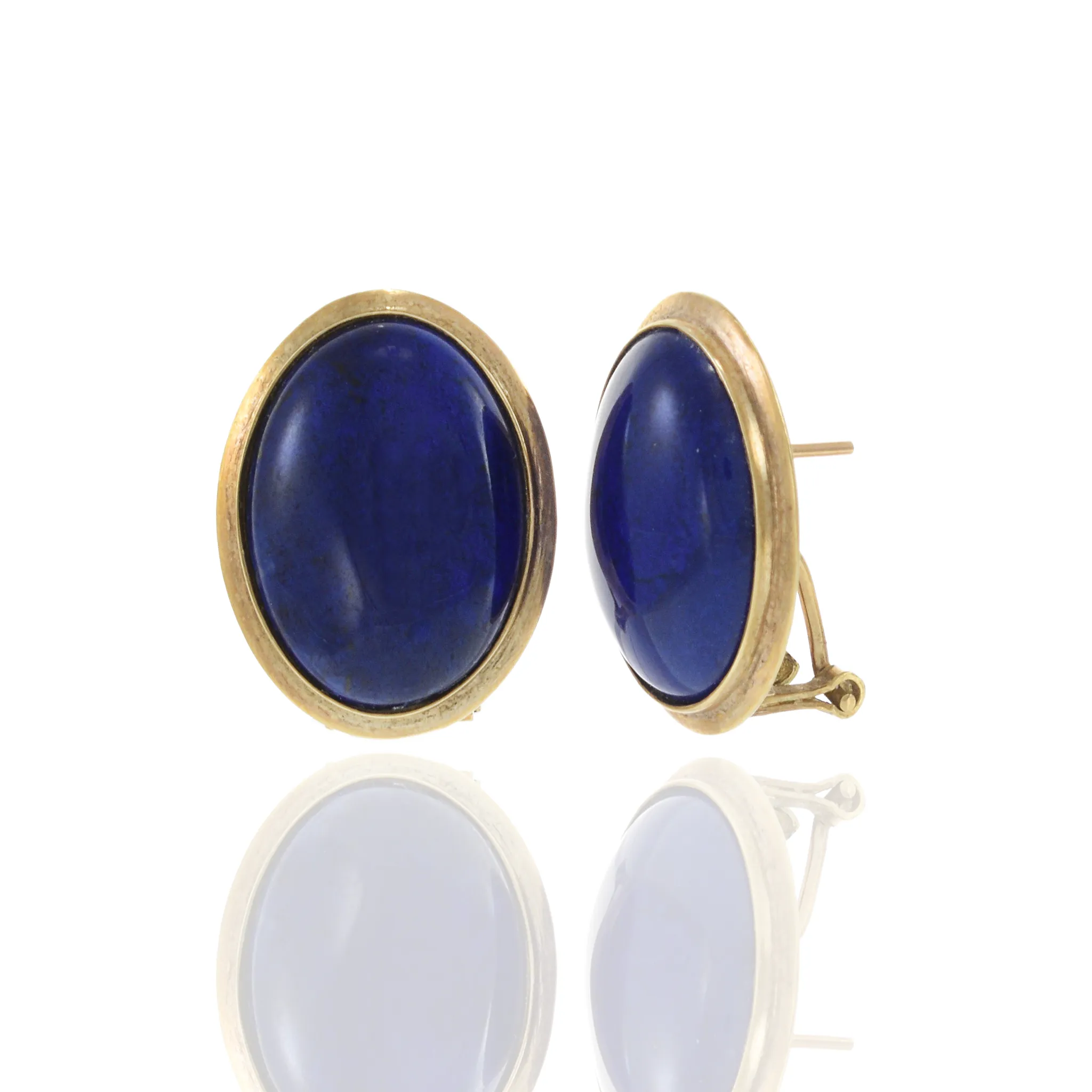 14KT Yellow Gold Estate Lapis Lazuli Clip Earrings