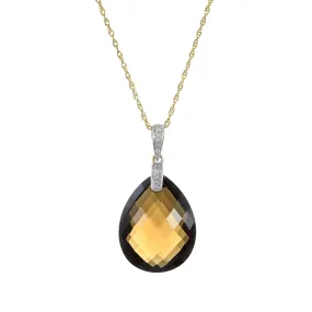 14KT Yellow Gold Smokey Topaz And Diamond Necklace