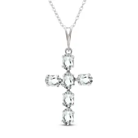 1.5 Carat 14K Solid White Gold Cross Necklace Natural Aquamarine