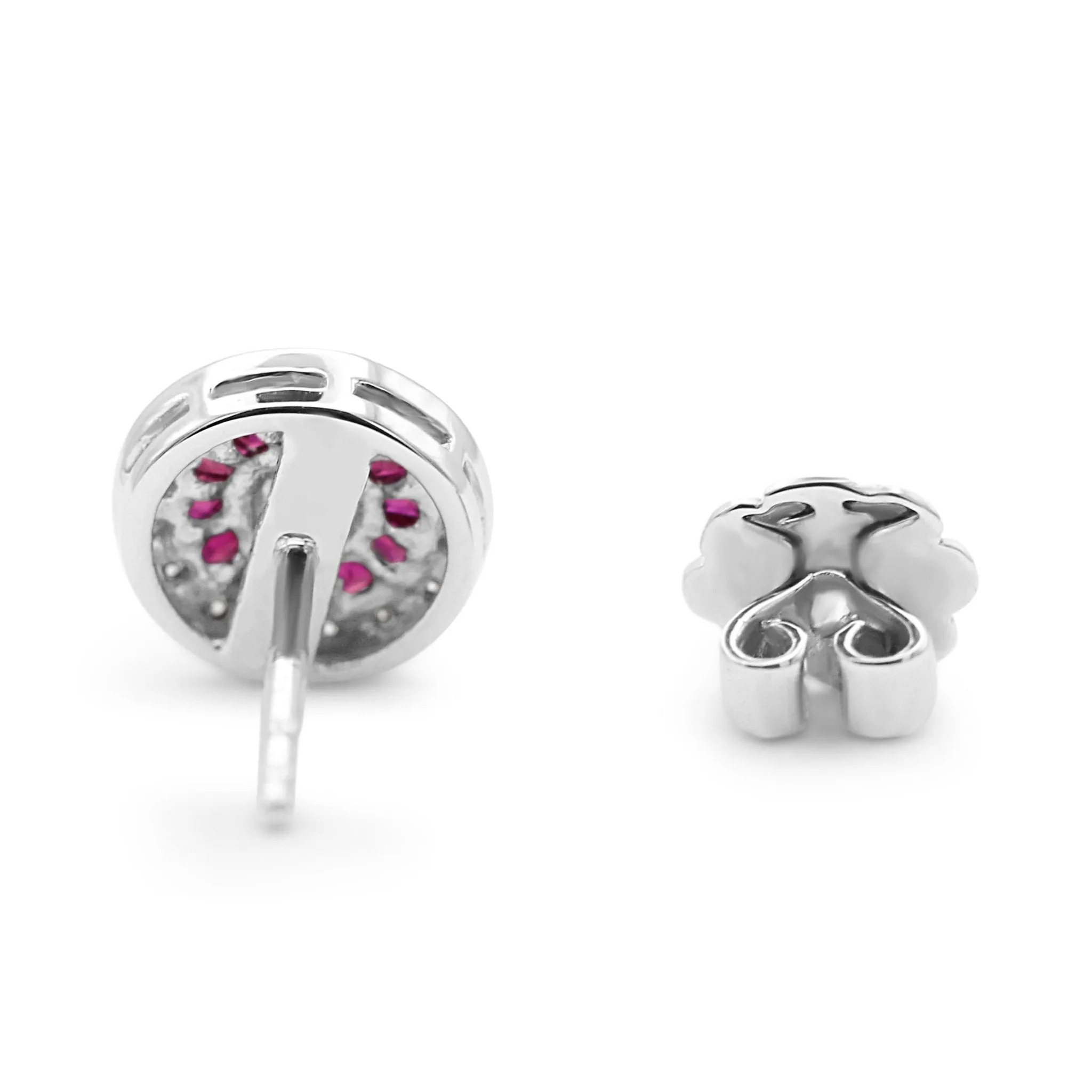 18ct White Gold Diamond & Ruby Target Cluster Stud Earrings