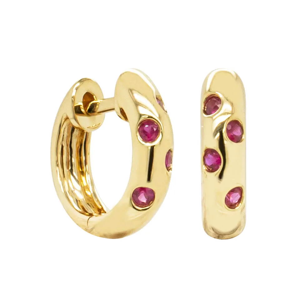 18ct Yellow Gold .16ct Ruby Lucky Huggie Earrings