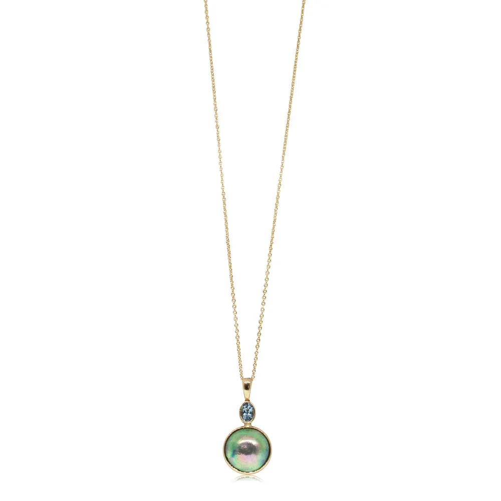 18ct Yellow Gold Paua Pearl & Aquamarine Necklace