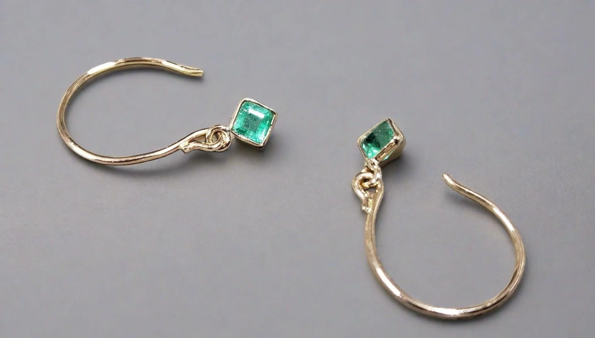 18k Gold Zambia Emerald Earrings Dainty