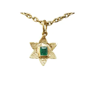 18K Gold Zambian Emerald Star Pendant